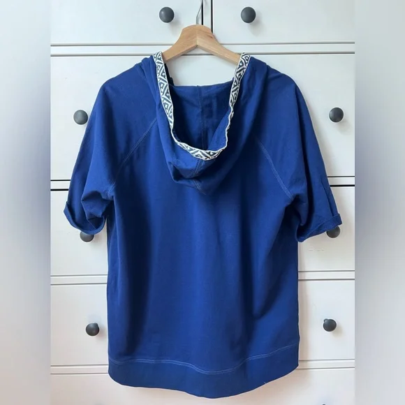 LRL Lauren Jeans‎ Women's Navy Blue Hoodie 100% cotton 1X size Lace V Neck top - Picture 11 of 17